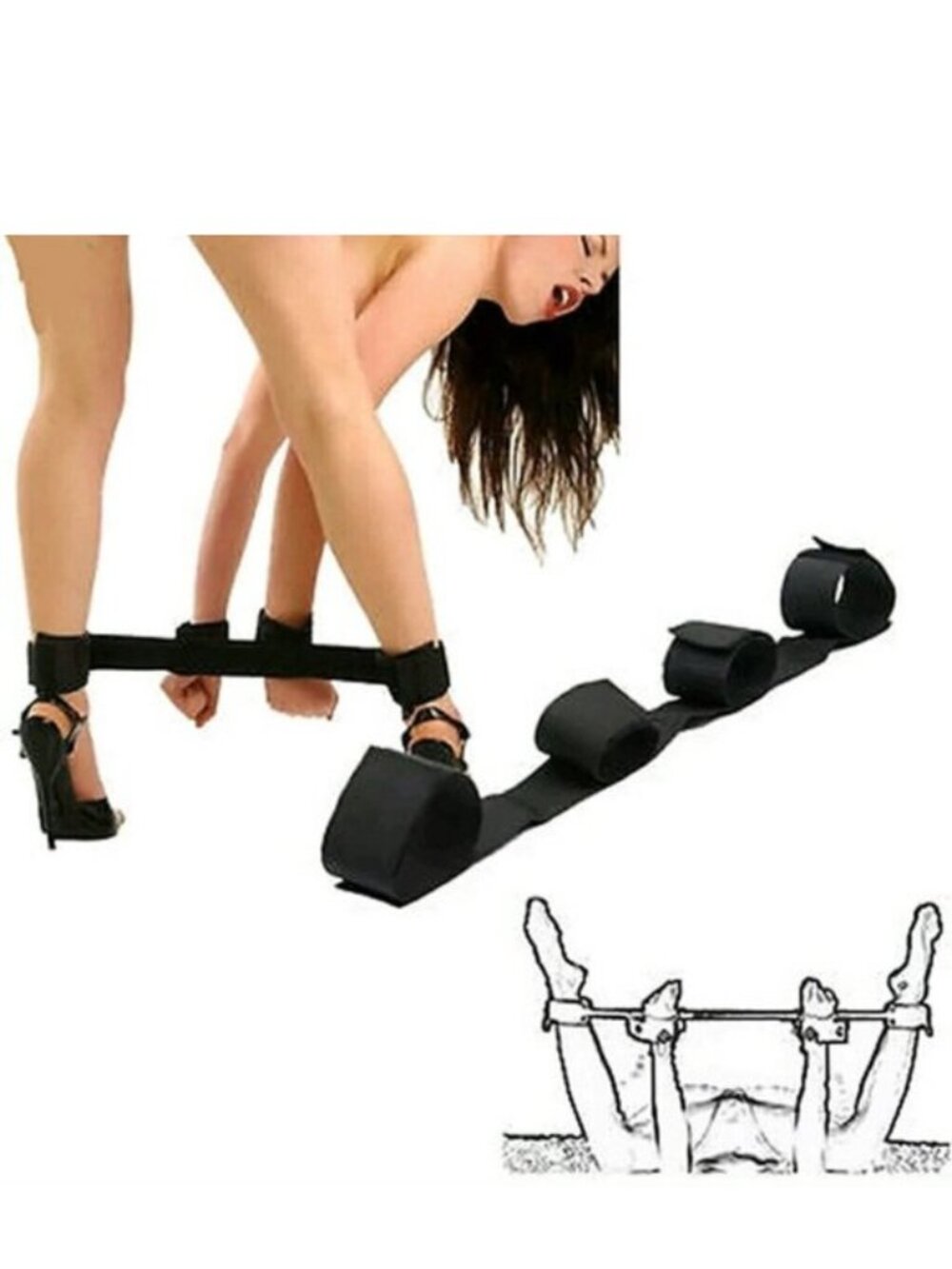 Bondage Harness Ankle & Wrist Handcuffs Restraint Belt Black Role Play Cosplay - Picture 3 of 12